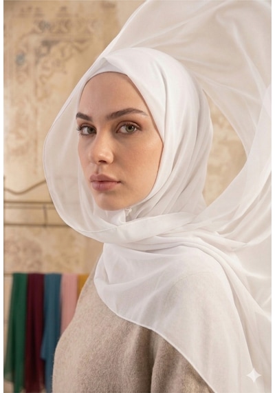 Sonbaharmoda Yüksek Kaliteli Düz Şifon Şal Şıklığı Ve Rahatlığı Bir Arada Beyaz