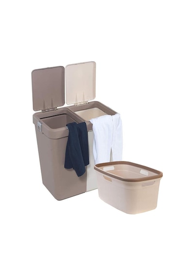 Motek 80 Litre Kirli Çamaşır Sepeti Çamaşır Selesi İkili Çeyiz Seti Kahve Krem