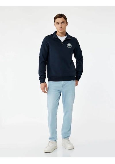 Koton Şardonlu Baskılı Yarım Fermuarlı Lacivert Erkek Sweatshirt 6wam70036mk Lacivert