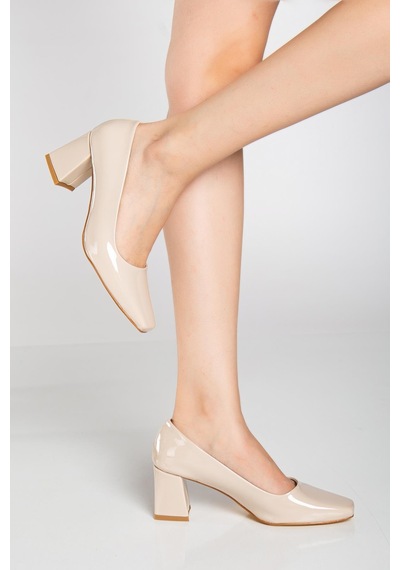 Suins Shoes Suins Melby Model Kadın 6.5 Cm Topuklu Rugan Ayakkabı Ten