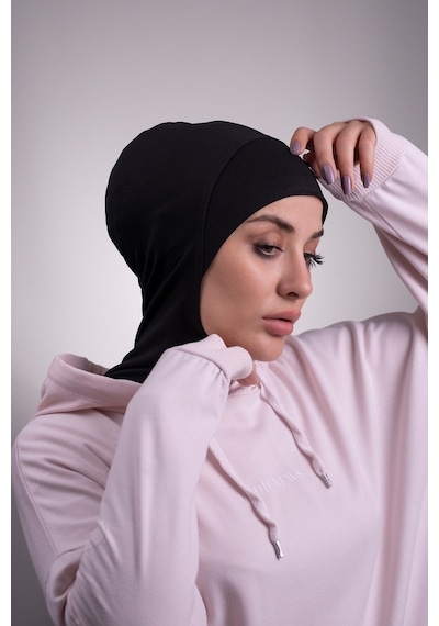 Hürrem Bone Siyah Pratik Hazır Geçmeli Bone Viskon Kumaş Hijab Spor 2106_01 Siyah