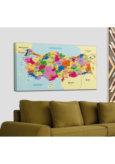 Doğaltercih Türkiye Haritası Kanvas Tablo Sınır Komşulu Eğitici ve Öğretici Dekoratif Tablo 3092