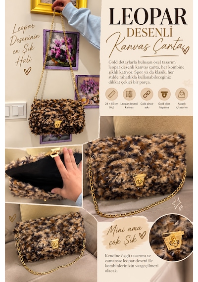 Leopar Zincirli Mini Çanta