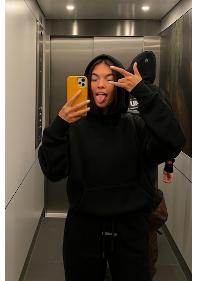 Benroma 3 İplik Penye Kapüşonlu Oversize Sweat SIYAH