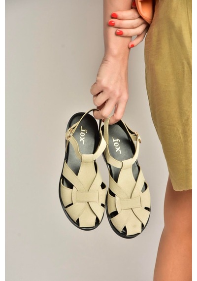 Fox Shoes Y250303002 Bej Süet Kadın Sandalet Bej