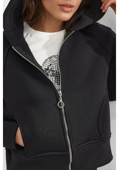 Hiccup Rahat Kesim Kapüşonlu Fermuarlı Hoodie Siyah