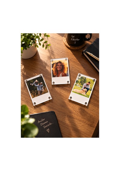 Sürpriz Hediyeli 3 Adet 6x9 Cm Şeffaf Pleksi Mıknatıslı Fotoğraf Çerçevesi Magnetli Polaroid Anı Çerçevesi Fotoğrafsız