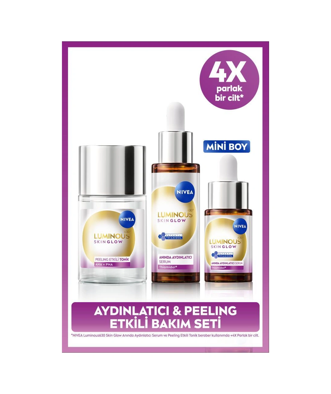 Luminous630 Skin Glow Anında Aydınlatıcı Serum Seti Ve Peeling Etkili Tonik 100ml, Eşit Cilt Tonu