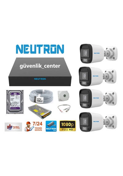 Neutron Gece Renkli Sesli Herşey Dahil 4 Kameralı Set Neu-ab120