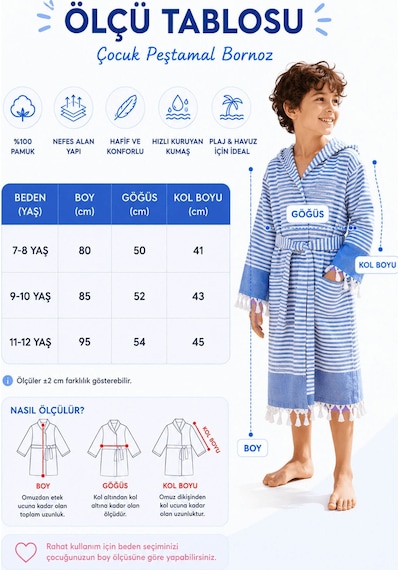 Kapşonlu Çocuk Peştemal Bornoz %100 Pamuk Plaj, Havuz ,banyo Bornozu Kidside Mavi Kapşonlu Çocuk Peştemal Bornoz %100 Pamuk Plaj, Havuz ,banyo Bornozu Kidside Mavi