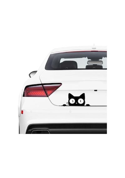 Kedi Bagajdan Bakan Kedi Sticker Araba Oto Cam Sticker Siyah 25 X 11 Cm