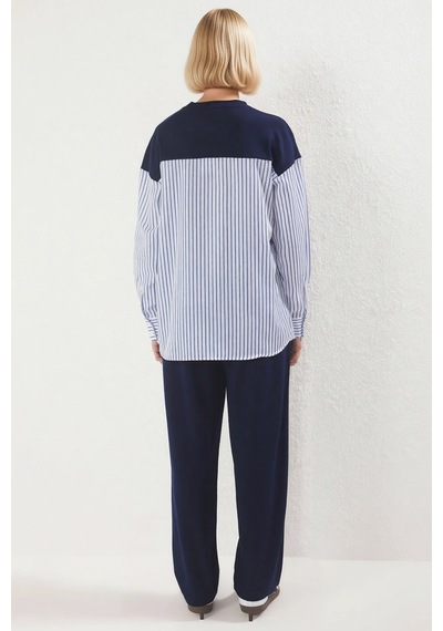 Benerly Kadın Alt Üst Oversize Rahat Kesim Örme Sweatshirt Ve Geniş Paça Lacivert