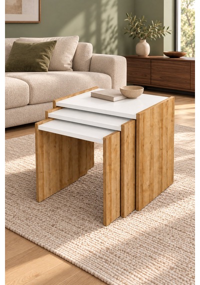 Vega 3'lü Zigon Sehpa 50 X 43 X 36 Cm - Meşe