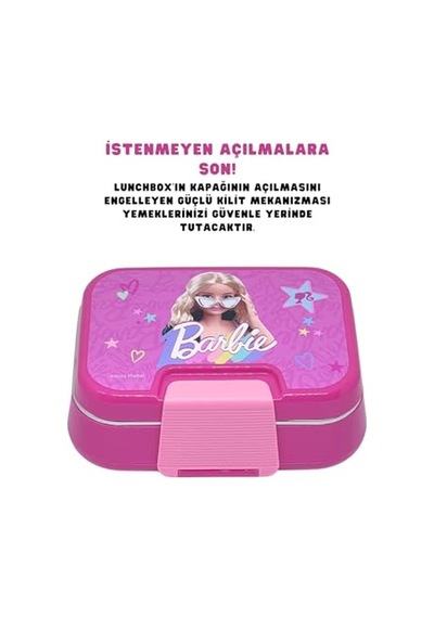Bento 1030ml Lunchbox Barbie Temalı Lisanslı Tek Katlı 2 Bölmeli Paslanmaz Çelik Sefer Tası Yemek Kutu