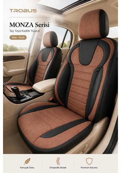 Volvo V40 2012-2019 Uyumlu Monza Serisi Taba Siyah Oto Koltuk Kılıfı