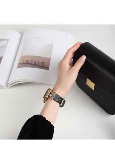 Ekılıf - Apple Uyumlu  Watch 40mm - Kordon Deri Kordon Krd-53 - Siyah