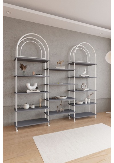 Çevir Kur Bohem Antrasit Kitaplık Çok Amaçlı Dekoratif Dolap & Raf 199x203x29 Antrasit