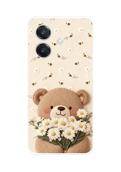Oppo A3 Uyumlu Arı Ve Papatya Sevimli Ayıcık Baskılı Silikon Kılıf Renkli