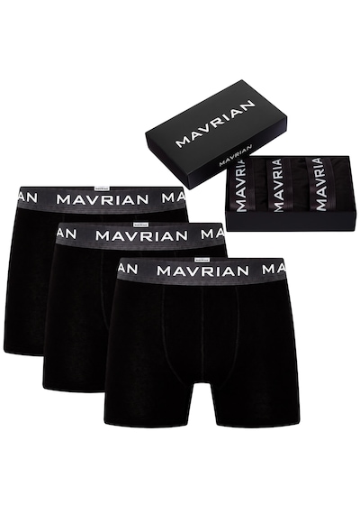 Mavrian Obsidian 3'lü Premium Kutulu Pamuklu Likralı Erkek Siyah Boxer - Damat Bohçası Çeyiz Seti