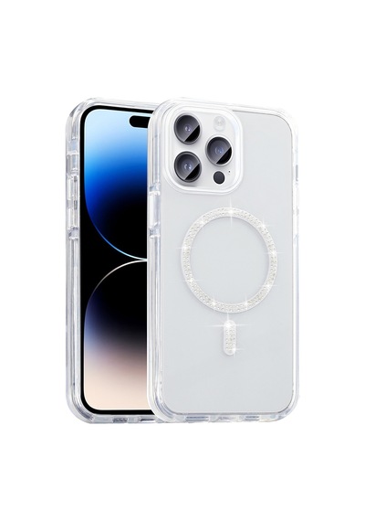 Zore Apple iPhone Uyumlu 14 Pro Max Kılıf Taşlı Tasarım M-safe Şarj Özellikli Zore Koment Silikon Kapak - Gold Altın