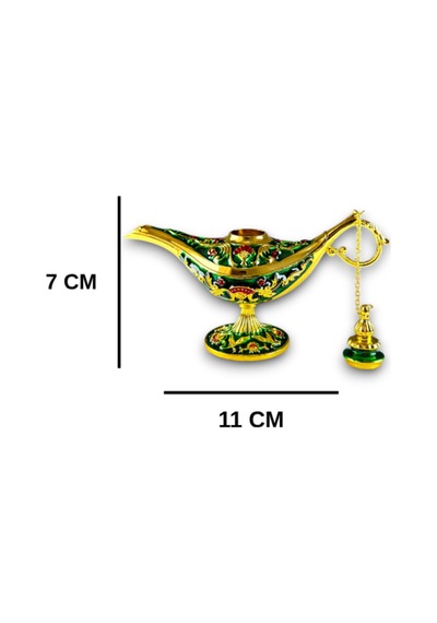 Aladdin Sihirli Lambası Renkli Işlemeli Dekoratif Biblo Alaattin Metal Çelik No:1 - 11x7 CM 728354187