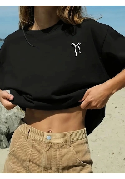 Fiyonk Baskılı Siyah Oversize Unisex T-shirt- Siyah Siyah