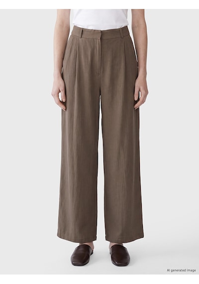 Lcw Comfort Haki Geniş Paça Pileli Kadın Kumaş Pantolon