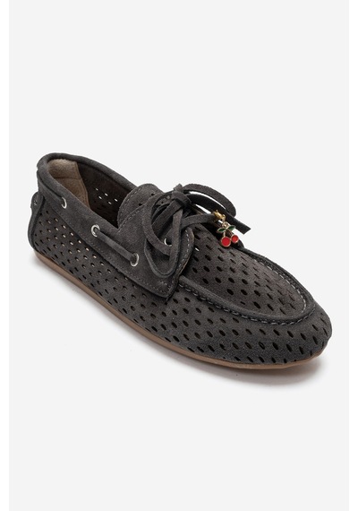 Luvi Shoes Stevo Füme Süet Hakiki Deri Delikli Bağcıklı Kadın Loafer Ayakkabı