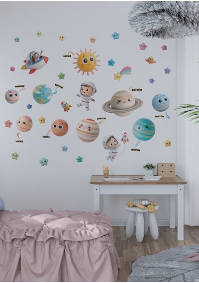 Gezegenler Ve Astronotlar Çocuk Odası Duvar Sticker Seti 01