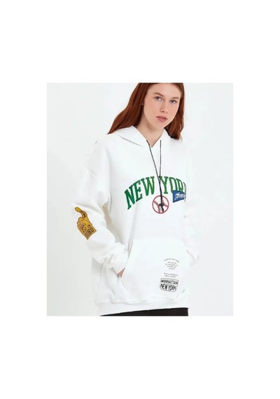 Butik İstanbul Baskılı Kapüşonlu Sweatshirt - Beyaz
