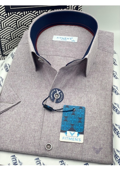 Klasik Kısa Kol Keten Cotton Hediye Kutulu Erkek Gömlek Fs-003624 - Lila-3355 Klasik Kısa Kol Keten Cotton Hediye Kutulu Erkek Gömlek Fs-003624 - Lila-3355