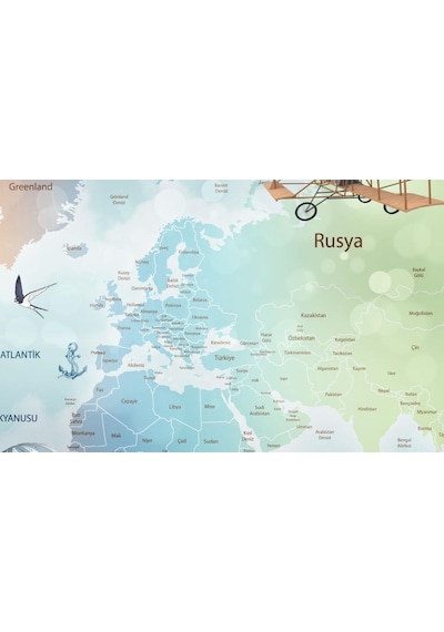 Dünya Haritası Ülkeler Renkl Eğitici Duvar Kağıdı