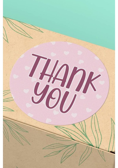 Pembe Kalpli Thank You Sticker 3x3cm St2351 Çok Renkli