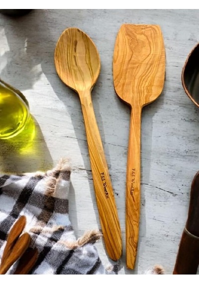 Ayrex F&s Woodart Zeytin Ağacı 2 Li Set Ahşap Spatula Tahta Tencere Kaşığı 29 Cm