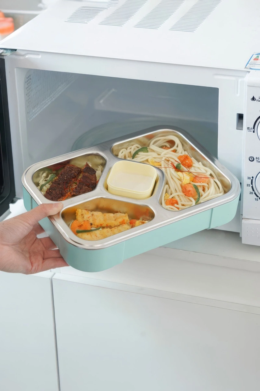 304 Çelik 1020 Ml 4 Bölmeli Öğrenci Ofis Yemek Mama Kabı Sefertası Mt181ysx Yeşil