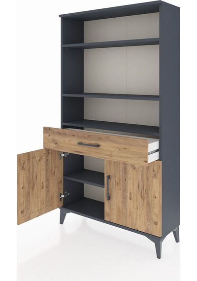 Arges Dolap 3 Raflı Tek Çekmeceli 2 Kapaklı 88x30x163 Antrasit-çam Antrasit