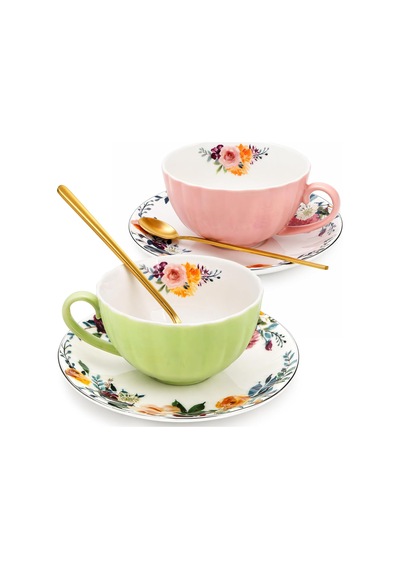 2'li Çay Fincanı Ve Tabağı Seti, 8oz Altın Süslemeli Ve Kaşıklı Çiçekli Çay Bardakları, Porselen İngiliz Kahve Fincanları, Cappuccino Espresso Latte Kupası Parti Doğum Günü Düğün Hediyeleri Çok Renkli 2'li Çay Fincanı Ve Tabağı Seti, 8oz Altın Süslemeli Ve Kaşıklı Çiçekli Çay Bardakları, Porselen İngiliz Kahve Fincanları, Cappuccino Espresso Latte Kupası Parti Doğum Günü Düğün Hediyeleri Çok Renkli
