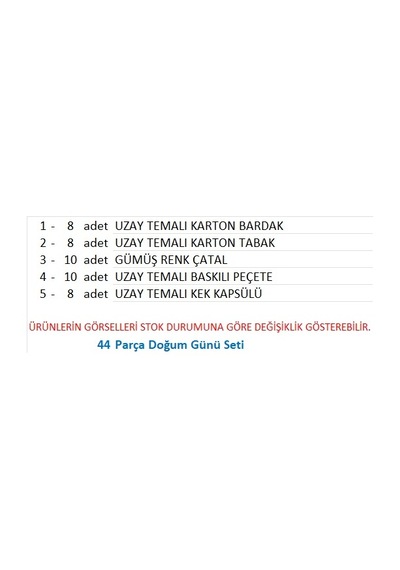 Uzay Temalı Tabak, Bardak, Çatal, Kek Kapsülü, Peçete Seti