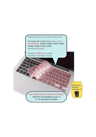 Macbook Türkçe Q Klavye Koruyucu Silikon Macbook Air 13 A1369 A1466 & Pro A1278 A1425 A1502 A1286 A1398 Uyumlu Ultra İnce Pembe Altın