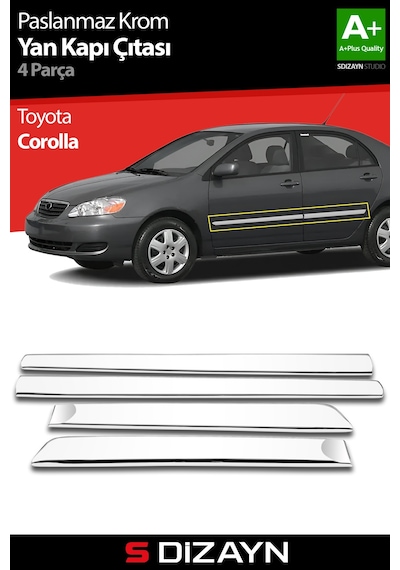 S-Dizayn Toyota Corolla Uyumlu Krom Yan Kapı Çıtası 4 Prç 2002-2007