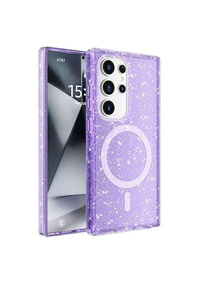 Galaxy S25 Ultra Kılıf M-safe Şarj Özellikli Parlayan Simli Saydam Renkli Zore Allstar Kapak Mor