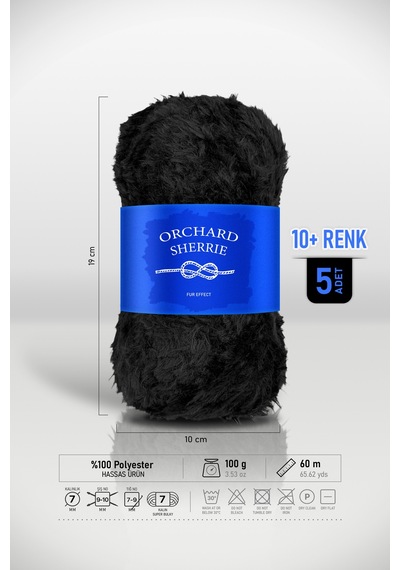 Siyah 5'li Paket 100 Gr / 60 M Tavşan Tüyü Dokulu Kalın Kürk Peluş Örgü İpi