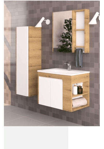 Evros Polo 65 Banyo Dolabı Beyaz - Meşe