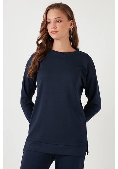 Lela Streç Oversize Fit Bisiklet Yaka Modal Kumaş Bayan Sweat 5865877 Lacivert