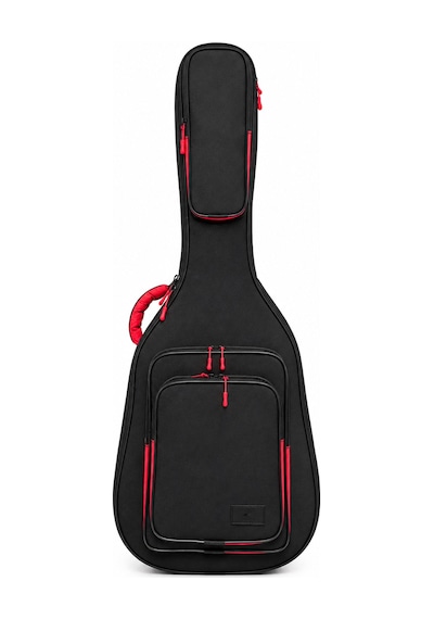 Profesyonel Gigbag Kalın Akustik Gitar Kılıfı-çantası - Siyah - Kırmızı 1900 Denye Lüx Kumaş - %100 Su Geçirmez
