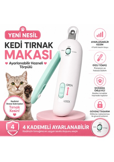 Ayarlanabilir, Hazneli, Törpülü Kedi Tırnak Makası - Mavi