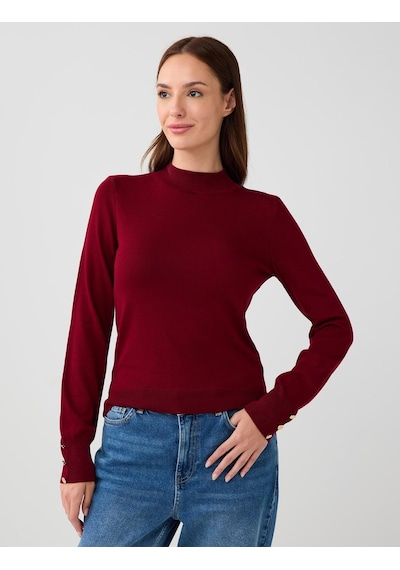 Jimmy Key Bordo Balıkçı Yaka Uzun Kollu Düğme Detaylı Triko Kazak 5ww134588562