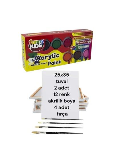25x35 Tuval 2 Adet 12 Renk Akrilik Boya 4 Adet Fırça