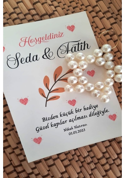 100 Adet Kişiye Özel Kuşe Kartlı İnci Yıldız Anahtarlık - Jelatin