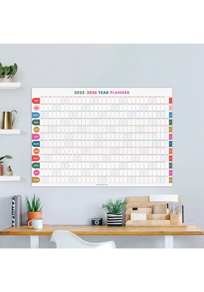 2026-2027 Akademik Duvar Takvimi Eylül Başlangıçlı Yıllık Planlayıcı Renkli Minimalist Duvar Pla